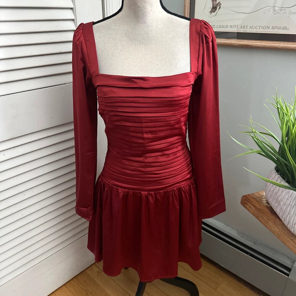 Abercrombie & Fitch Dress Medium Red Satin Emerson Drop Waist Mini Milkmaid